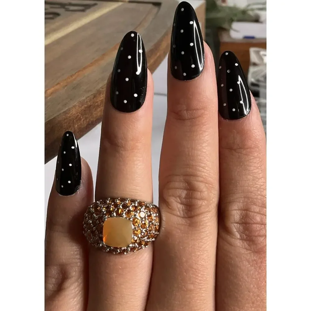Vintage Sterling Silver Peach Chalcedony Orange Gemstone Cocktail Ring Size 7